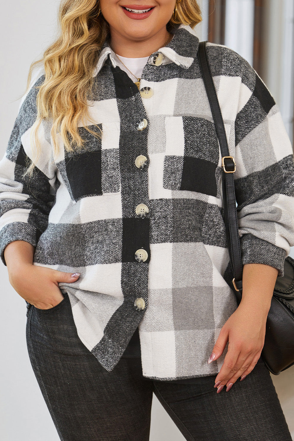 Gray Checkered Button-Up Shacket
