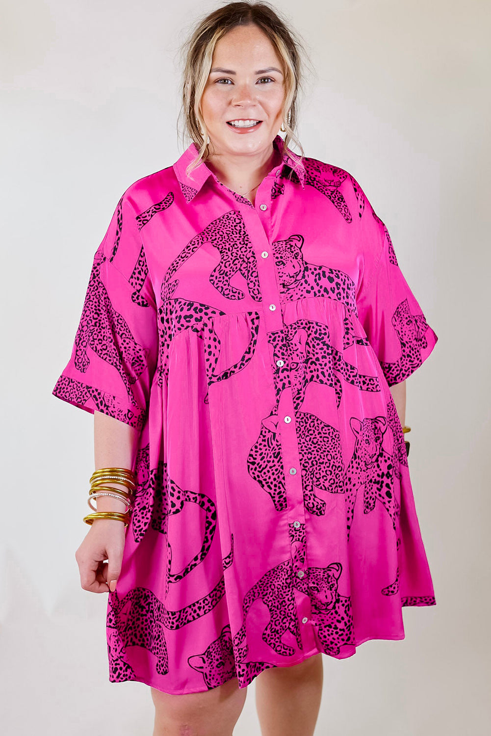 Rose Cheetah Print Half Sleeve  Mini Dress
