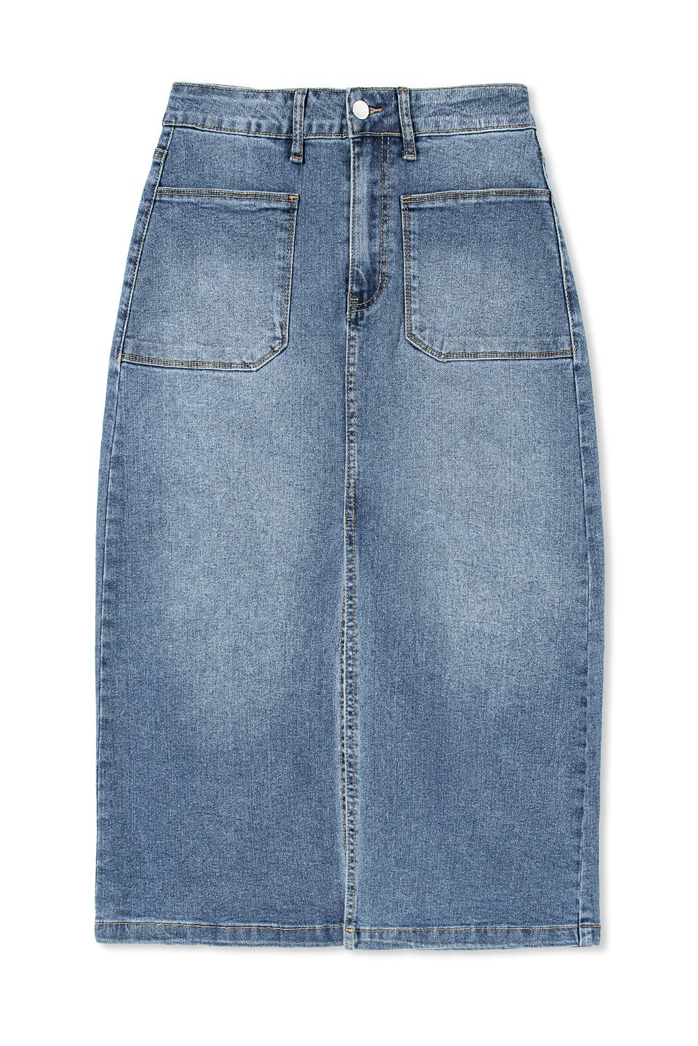 Sky Blue 4 Patch Pockets Denim Skirt