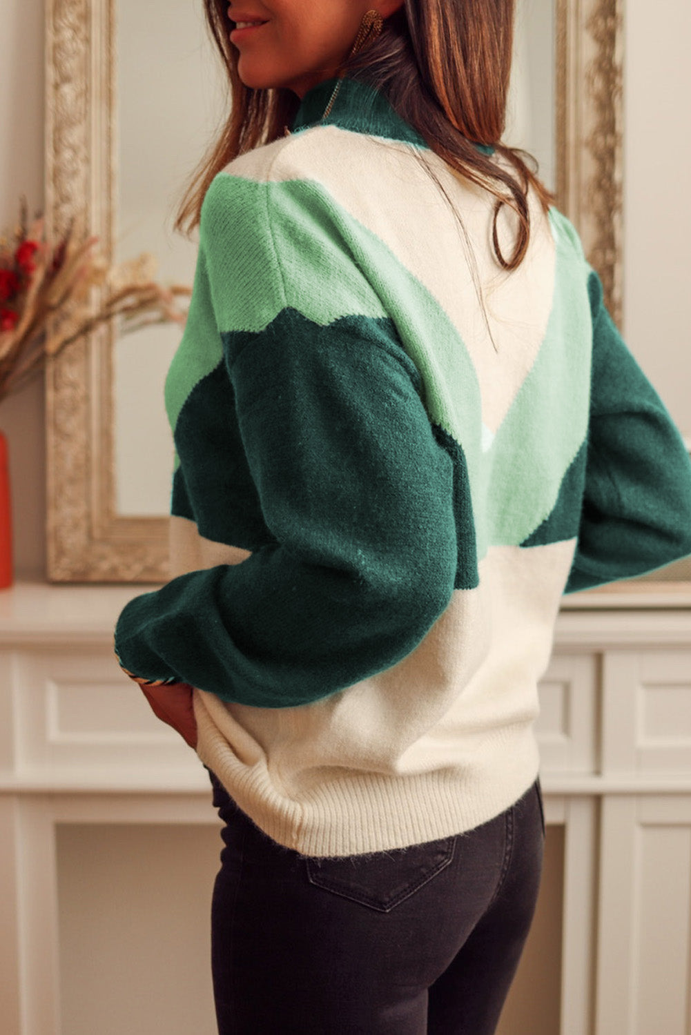 Geometric Color Block Knit  Sweater
