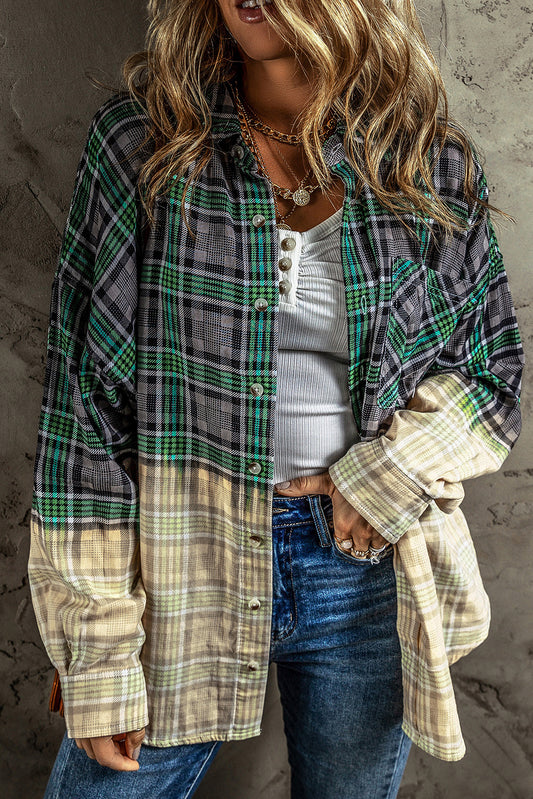 Contrast Plaid Patchwork Button up